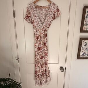 Long Floral Print Wrap Summer Dress Size L